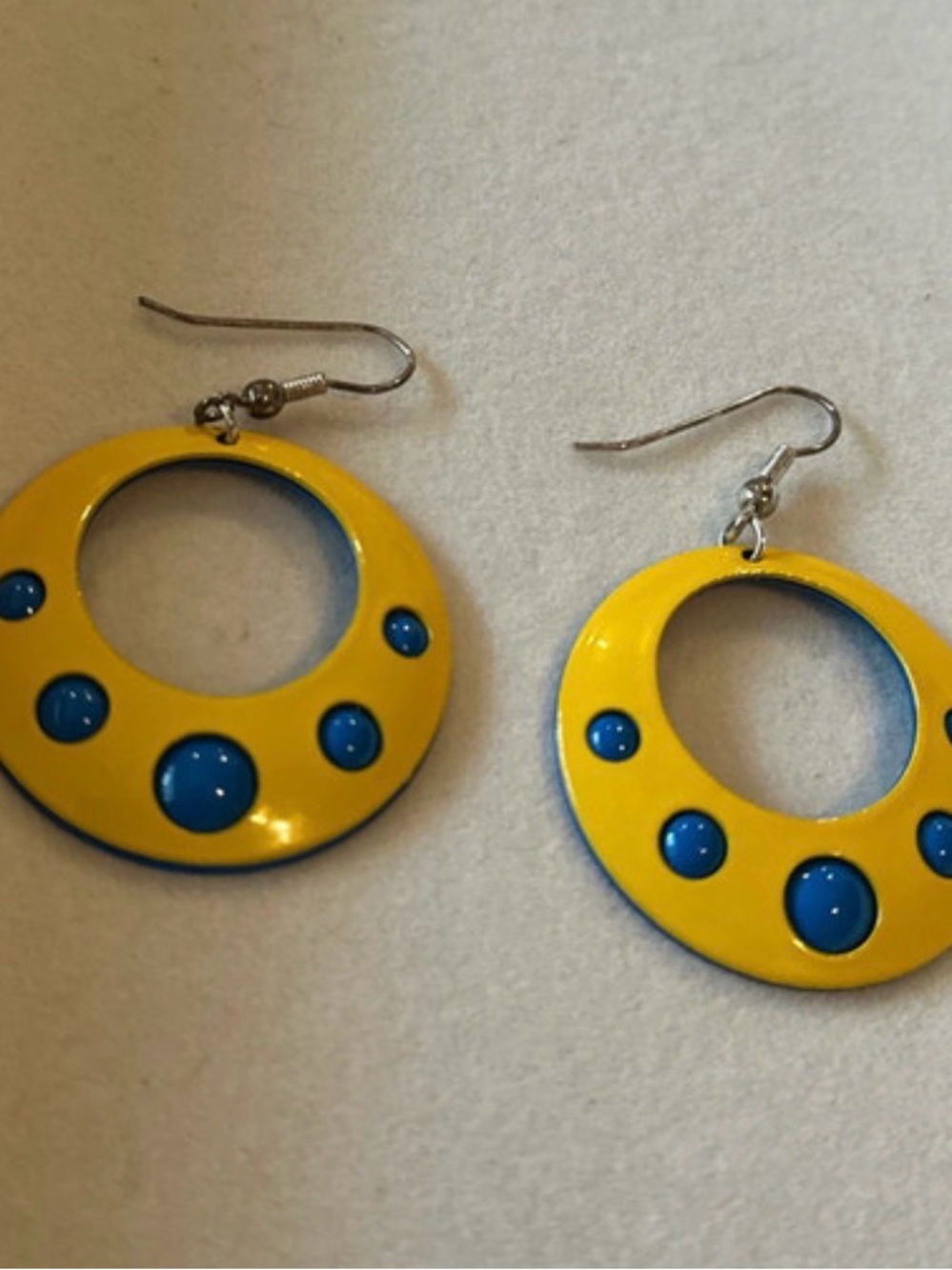Yellow and Blue Circle Drop Earrings by